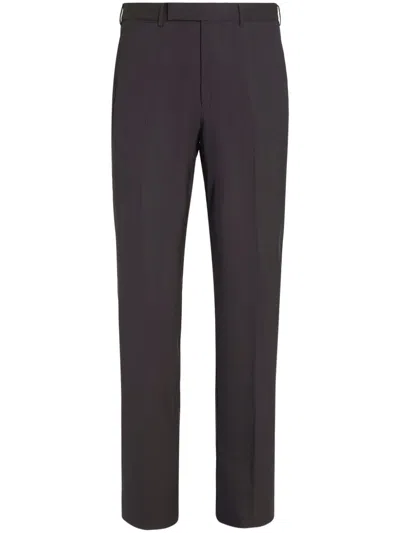 Zegna High Performance Wool Straight-leg Trousers In Brown