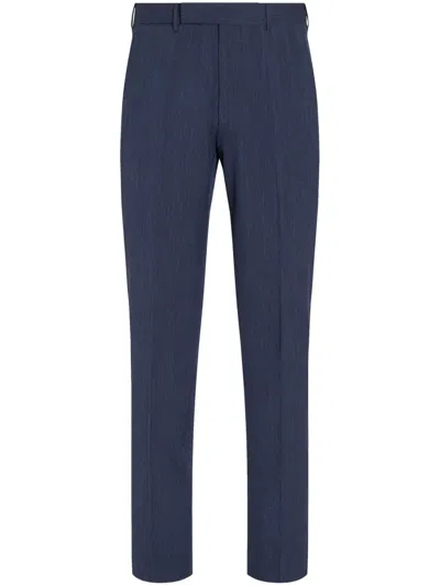 Zegna High-waist Slim-fit Trousers In Blue