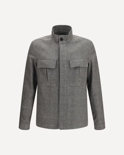 Zegna High-neck Flap-pocket Shirt Jacket In Gray