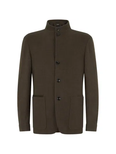 Zegna High-neck Button-up Jacket In Brown