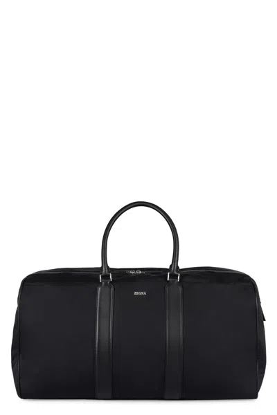 Zegna Holdall Nylon Travel Bag In Black