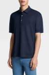 Zegna Silk Short-sleeve Polo Shirt In Dark Blue