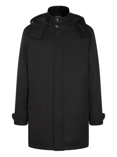 Zegna Versatile Coat With Adjustable Features And Pockets In Black