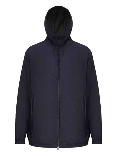 Zegna Hooded Zip-up Jacket In Blue