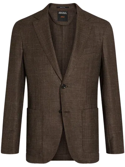 Zegna Houndstooth Blazer In Brown