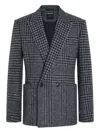 Zegna Houndstooth Double-breasted Blazer In Gray