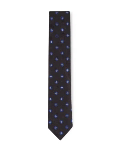 Zegna Houndstooth Floral Tie In Black