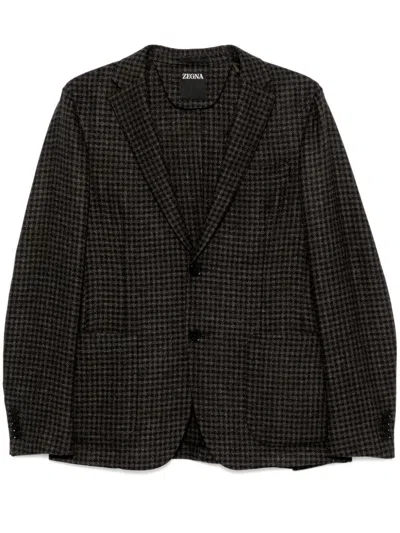 Zegna Houndstooth-pattern Blazer In Blue
