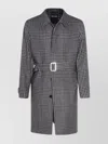 Zegna Houndstooth Pattern Coat Belted Waist In Black