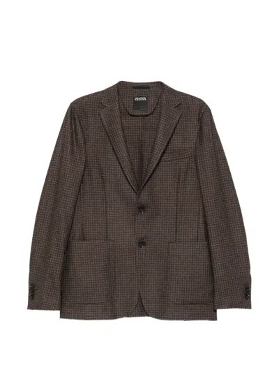 Zegna Houndstooth-pattern Single-breasted Blazer In Brown