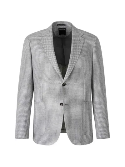 Zegna Houndstooth-pattern Single-breasted Jacket In Gray