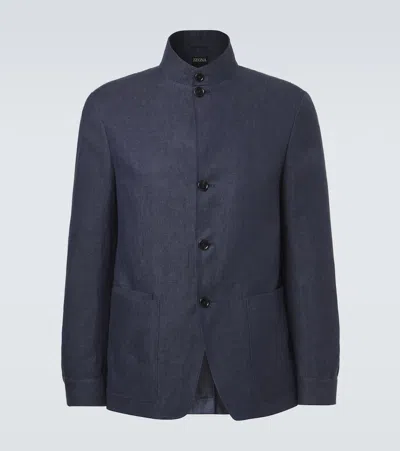 Zegna Il Conte Linen Jacket In Blue