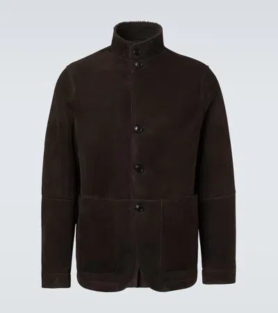 Zegna Il Conte Shearling-trimmed Suede Jacket In Brown