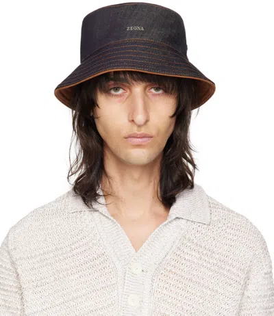 Zegna Indigo Denim Bucket Hat In Bl1
