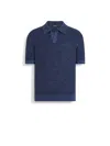 Zegna Ink Blue Mélange Silk Cashmere And Linen Polo Shirt In Ink Blue Mélange