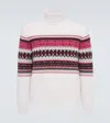 Zegna Intarsia Cashmere Turtleneck Sweater In White Fuchsia Purple Brown