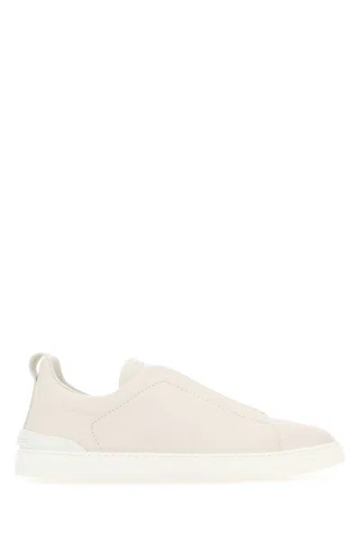 Zegna Ivory Leather Slip Ons In White