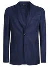 Zegna Micro Structure Cotton Jersey Jacket In Blue