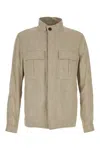 Zegna Stand Collar Jacket Buttoned Cuffs Front Pockets In Brown