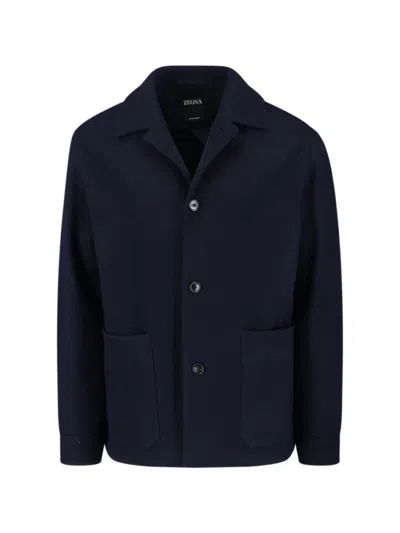 Zegna Wool And Cashmere Blend Shirt Jacket In Blue