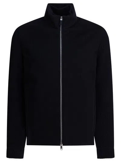 Zegna Stylish Jackets With Ribbed Sleeves And Pockets In Black