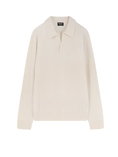 Zegna Jacquard Cashmere Polo Sweater In Neutral