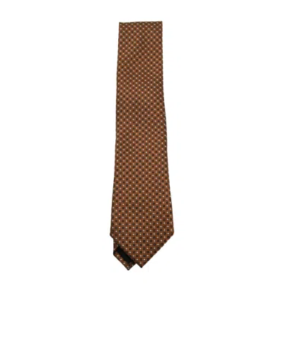 Zegna Geometric Pattern Wide Blade Ties In Brown