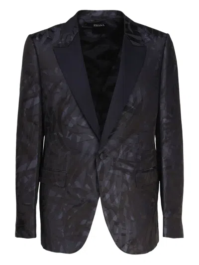 Zegna Jacquard Satin Blazer In Black