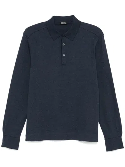 Zegna Jersey Polo Shirt In Blue
