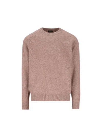 Zegna Ribbed Crew-neck Sweater In Brown