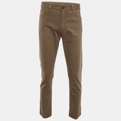 Pre-owned Zegna Khaki Brown Cotton Drill Slim Fit Pants L