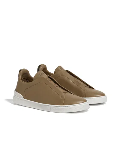 ZEGNA BASKETS TRIPLE STITCH SECONDSKIN KAKI