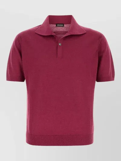 Zegna Knit Shirt Polo Collar Ribbed Hem In Red