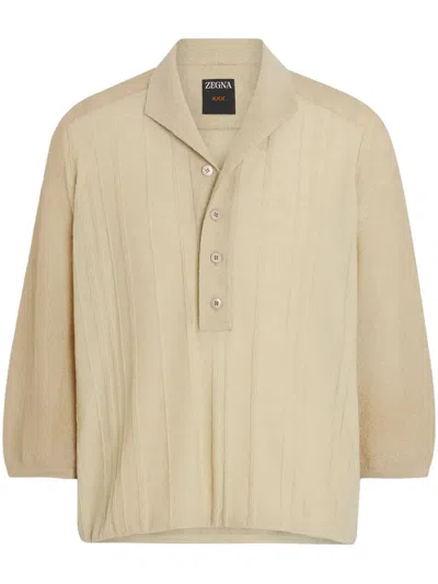 Zegna Knitted Polo Shirt In Neutrals