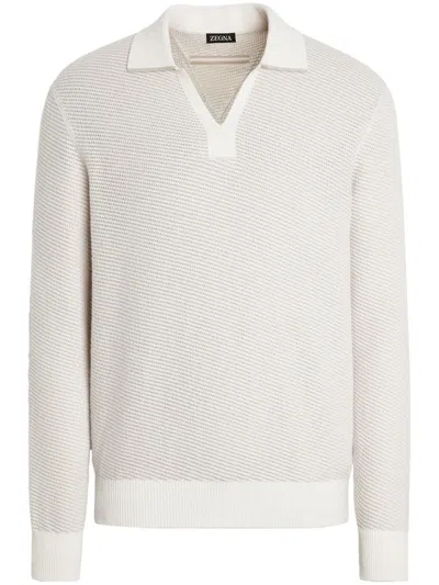 Zegna Silk-cashmere Polo Shirt In White