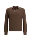 Zegna Cashmere Polo Sweater Textured Knit In Brown