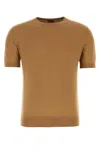 Zegna Cotton Sweatshirt With Ribbed Hem And Neckline In Camel