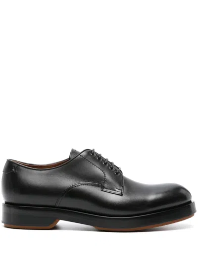 Zegna Lace-up Patent Leather Derby Shoes In Black