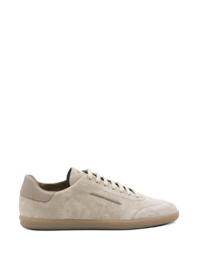Zegna Leather Low-top Sneakers In Neutral