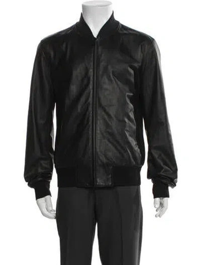 Pre-owned Zegna Lamb Leather Bomber Jacket In Black
