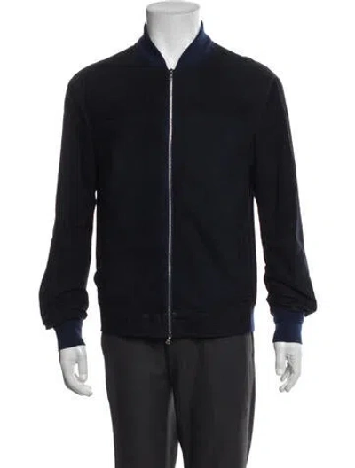 Pre-owned Zegna Lamb Leather Bomber Jacket In Blue