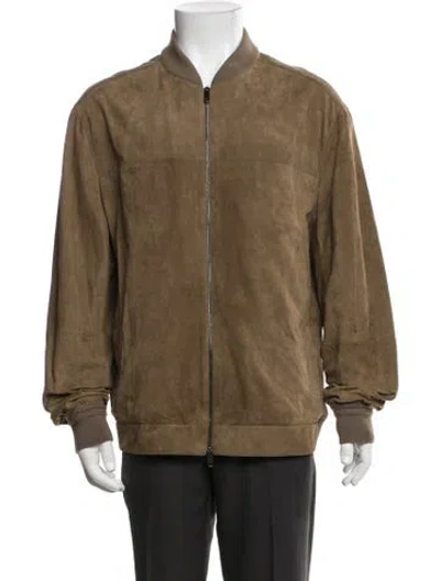 Pre-owned Zegna Lamb Leather Bomber Jacket In Brown