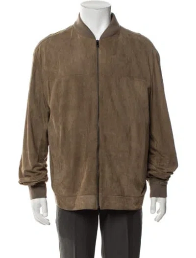 Pre-owned Zegna Lamb Leather Bomber Jacket In Brown