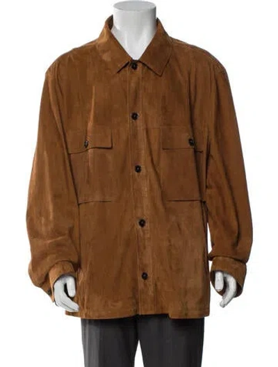 Pre-owned Zegna Lamb Leather Utility Jacket In Brown