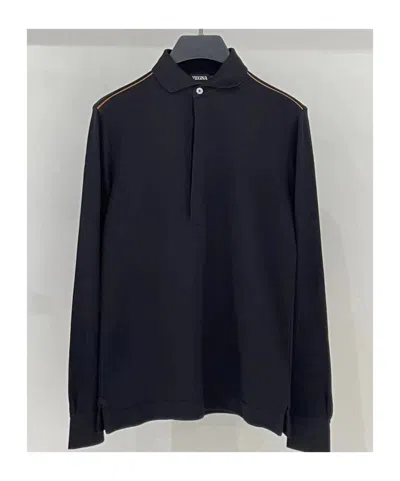Zegna Lapel Long-sleeved Polo Shirt In Black