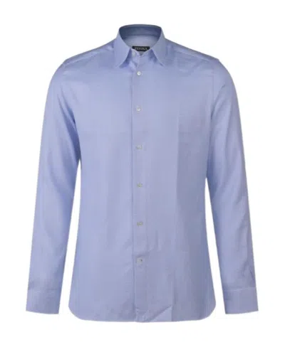 Zegna Lapel Long-sleeved Shirt In Blue