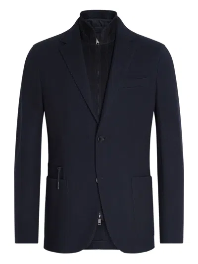 Zegna High Performance Jersey Sweater Jacket In Blue