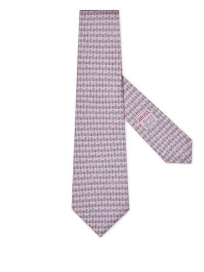 Zegna Leaf-print Silk Tie In Pink