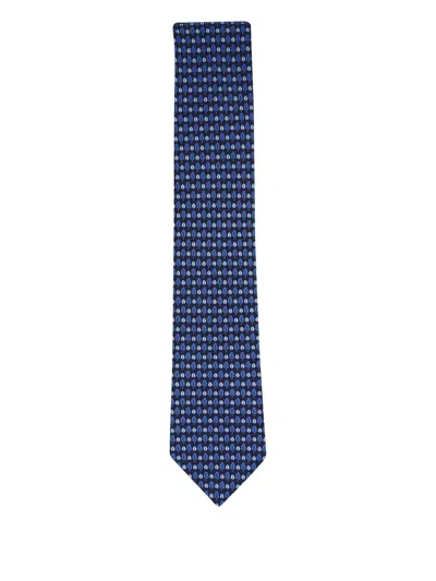 Zegna Leaf Print Tie In Blue