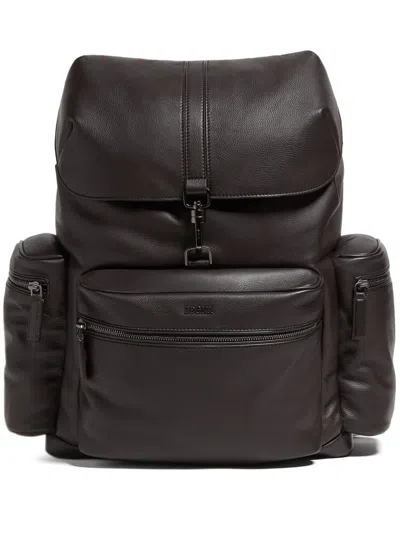 Zegna Leather Backpack In 褐色